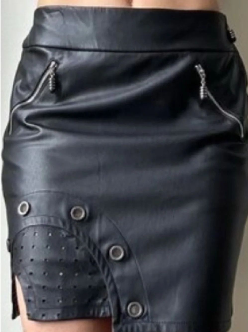 New Jamie Sadock Black Faux Leather Mini Skirt with Grommet Detail Size 16